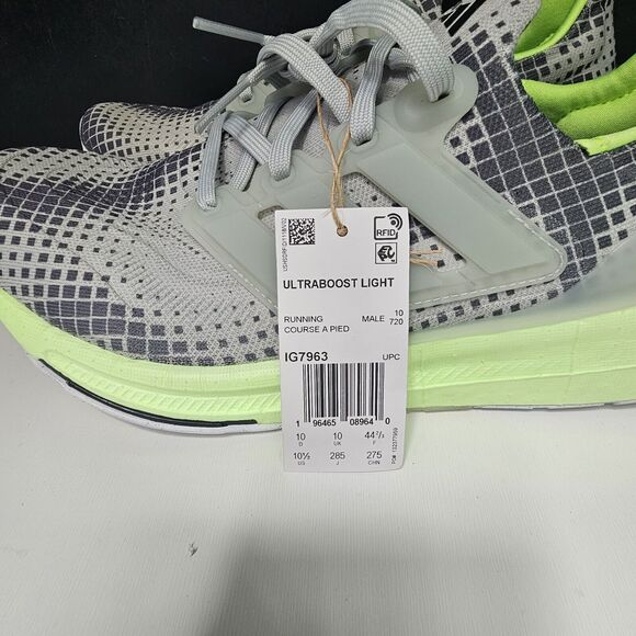 New Size 10.5 Men's Adidas Ultraboost Light Grey Silver Digital Green IG7963 - Picture 2 of 12